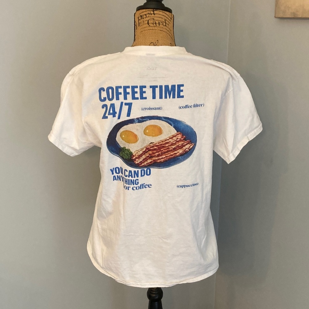 White Coffee Time Graphic Tee Women SIze L